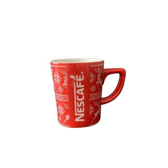 Vintage Nescafe Red Christmas Mug with Collectible Ceramic Design Christmas Char - Picture 1 of 11
